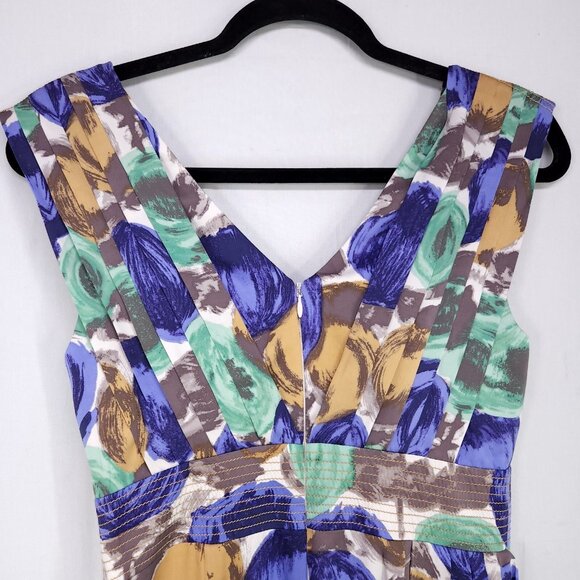 BCBG Maxazria 100% Silk Dress Size2 Short Drape Pleated Floral Elegant - Picture 4 of 13
